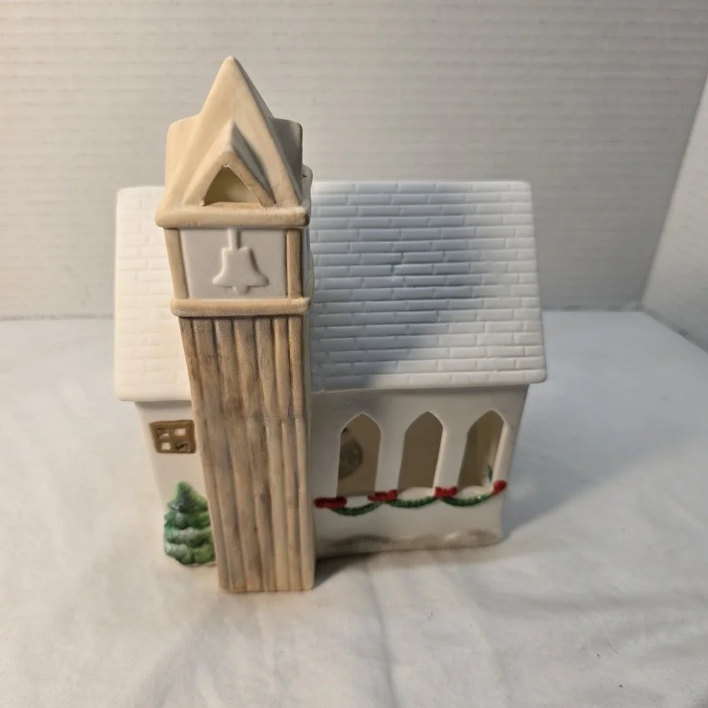 Ceramic Christmas Church House Village Decoration with Wreath‎ Bell Tower